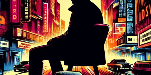 Cinematic poster showcasing Hong Kong's film industry, featuring a shadowy figure and themes of thrill and eroticism.